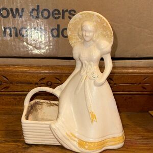 Vintage Ceramic Lady Planter in Cream and Yellow